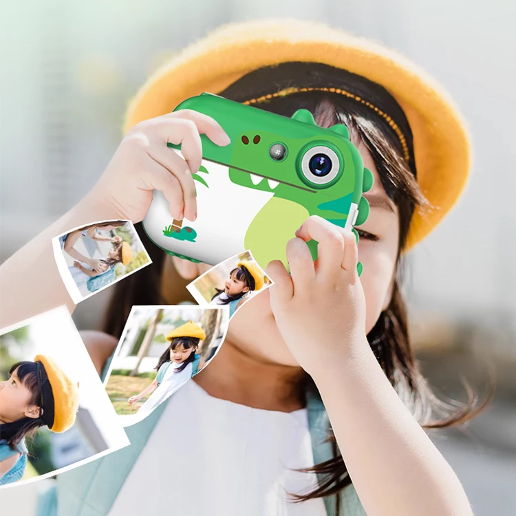Customized 32GB Mini Pocket Camera for Kids Instant Print with OEM ODM Logo Dinosaur Toy CMOS MP3 Includes Filter MicroSD Media