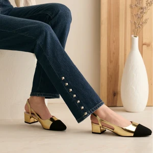 2026 Popular Luxury Girls' Sling Back Platform Sandals Gold Black Branded Low Chunky Heels for Comfortable Soft Summer Comfort