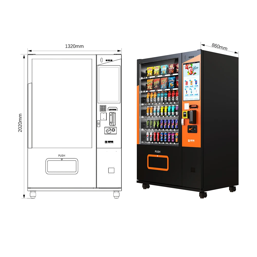 JSK Combo Vending Machine for Foods and Drinks with Touch Screen Card Reader Cold Storage and Age Verification