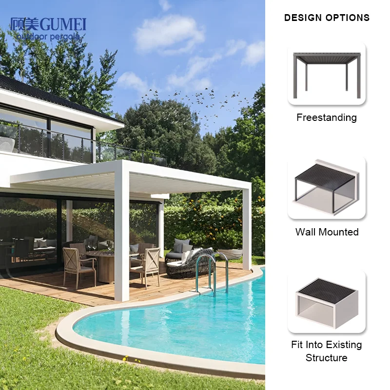 Modern Automatic Patio Gazebo Outdoor Arches Bioclimatic Aluminium Pergola Opening Louvred Roof