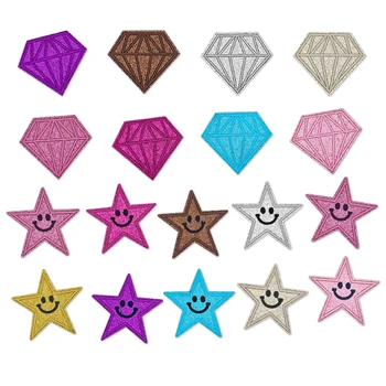 Cartoon Smile - Face Embroidery, Computer - Embroidered Stars and Diamonds,  Patches for Mending Holes, Decorative Patches