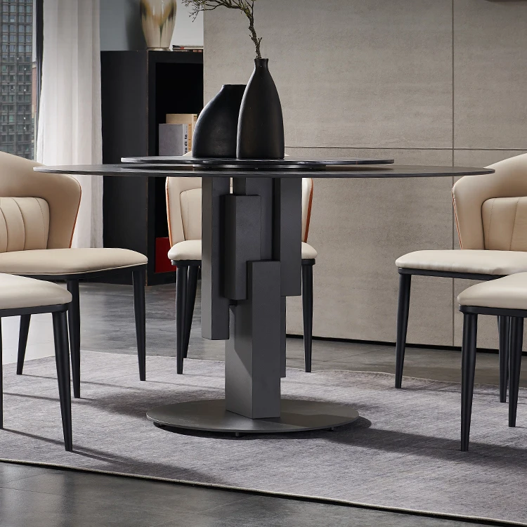 Luxury Diningroom Round Marble Dining Table Sintered Stone Top ...