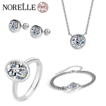 NORELLE Fine Moissanite Jewelry Sets for Wedding Valentine's Day Gifts Moissanite Ring Earring Necklace Bracelet for Women Girls