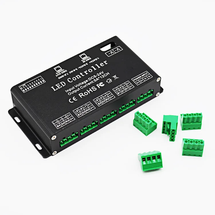 12CH 5A Constant Voltage DMX Signal DMX512 Decoder RGB Led Controller Dimmer for Led Strip Light Control