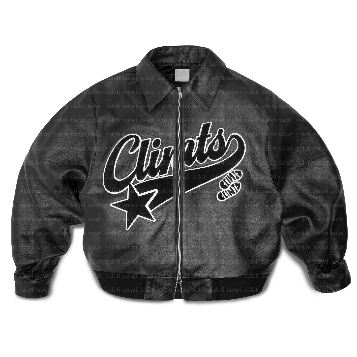 Salati Custom Designer Vintage Racing Jacket Zip up Chenille Embroidery Pu Vintage Motorbike Motorcycle Leather Jackets for Men gallery 5