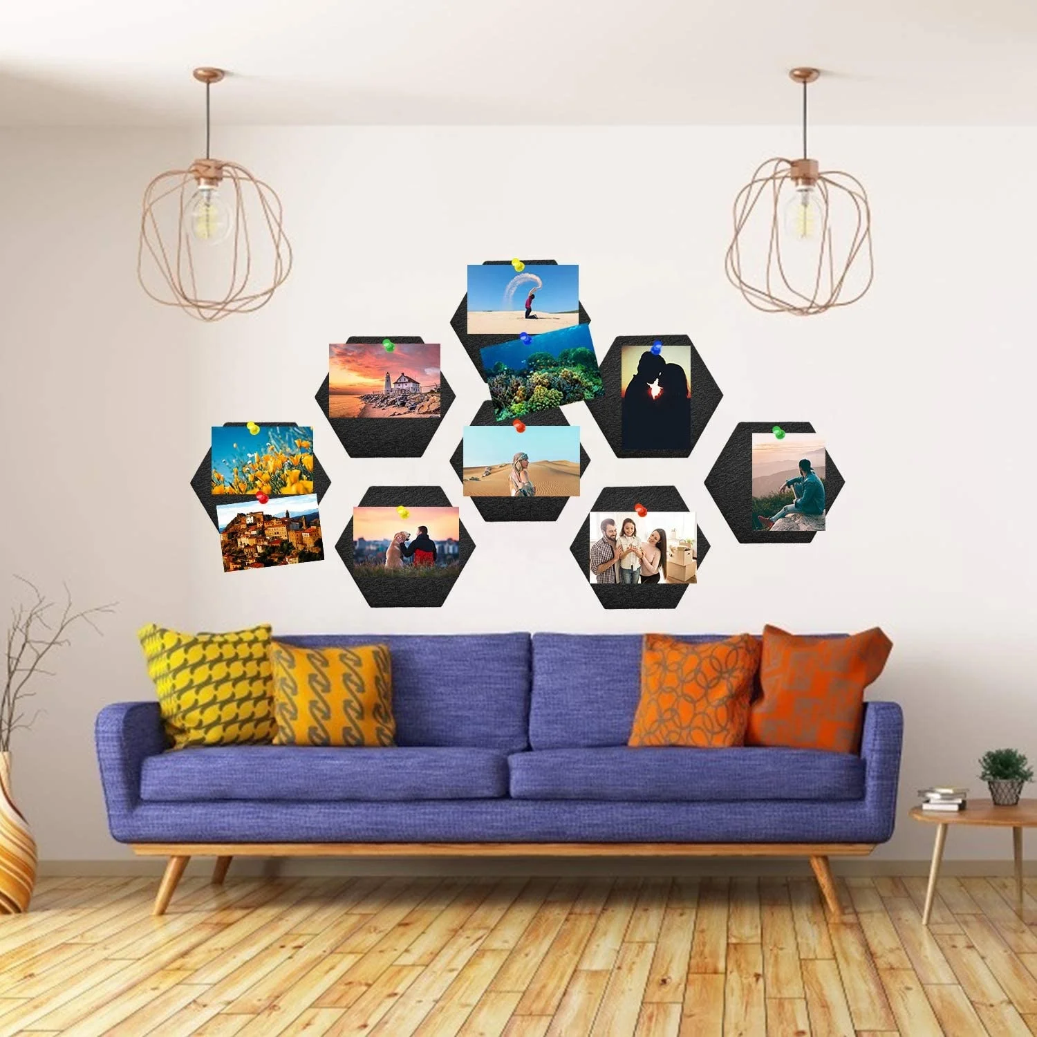 12-teiliges Hexagon Filz-Pinnwand Set Mit Holzrahmen – Gelbe Memoboards Für Zuhause & Büro