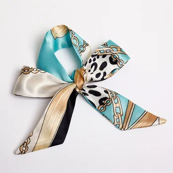 2026 Women Chain Leopard Patterned Designer Scarf 90*4Cm Thin Slender Neck Scarves Polyester Gifts Bag Hair Ribbon
