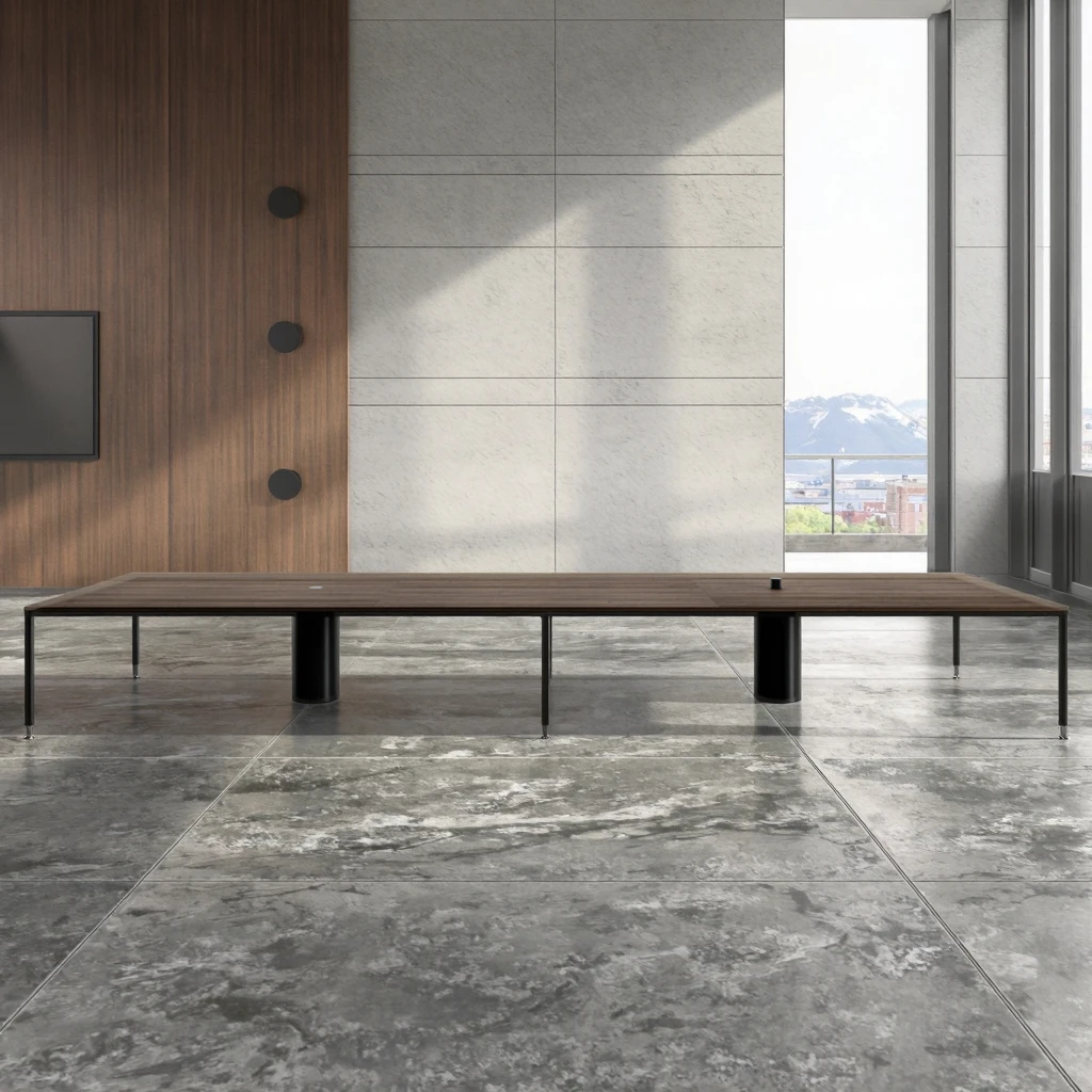 Executive Boardroom Table Integrated Smart Power Rail Wireless Charging Meeting Desk 4