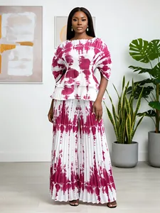 Miyake Pleated Fashion Suit Set - Two-piece Set for European-sized Plus-size Women - Printed Casual Pants Set