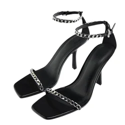 Round head chain office Luxury for ladies high heel shoes women sandals party Pumps sexy stiletto fashion heels