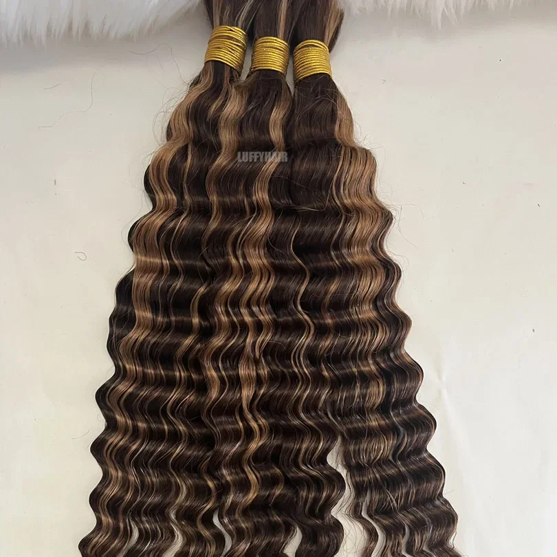 Ombre Deep Wave Äkta Hår, Bulk, 3 Buntar, Tvåfärgat Brunt, Honungsblondt, För Flätor, Brasilianskt Slinghår_voghion.com
