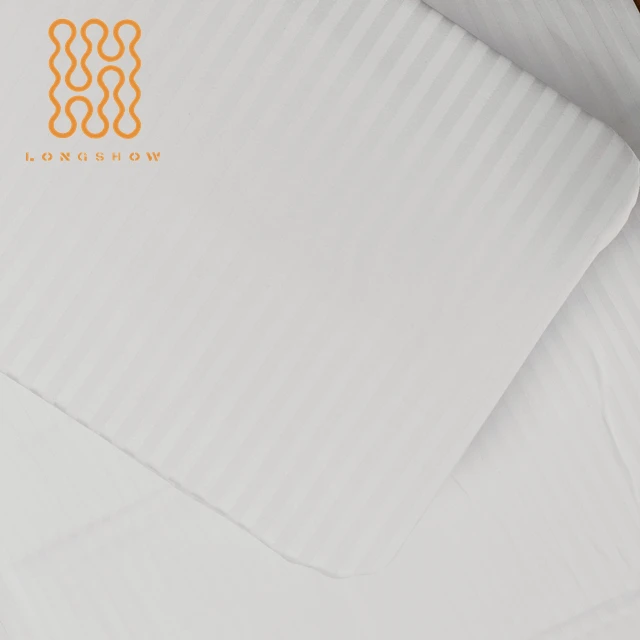 Custom Hotel Bedding Fabric 250tc 5mm Satin Stripe Poly Cotton Bedding