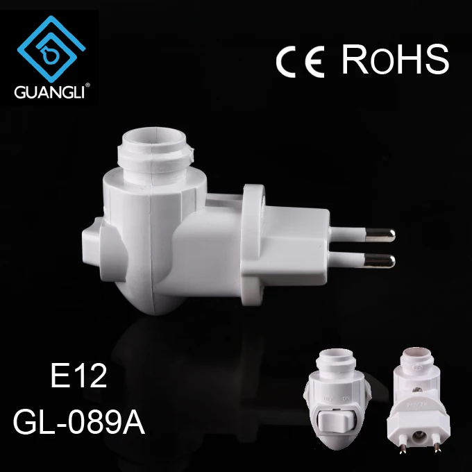 089A CE ROHS Approved 220V Switch Wall Lamp Socket Night Light European Style PC Material Screw Rotating Plug Lamp Holder
