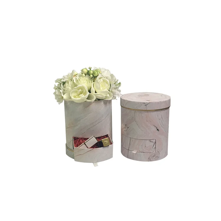 Best Selling Marble Pattern Round Box Wholesale Cardboard Flower Boxes with Drawer Glossy & Matt Lamination Printing Handling
