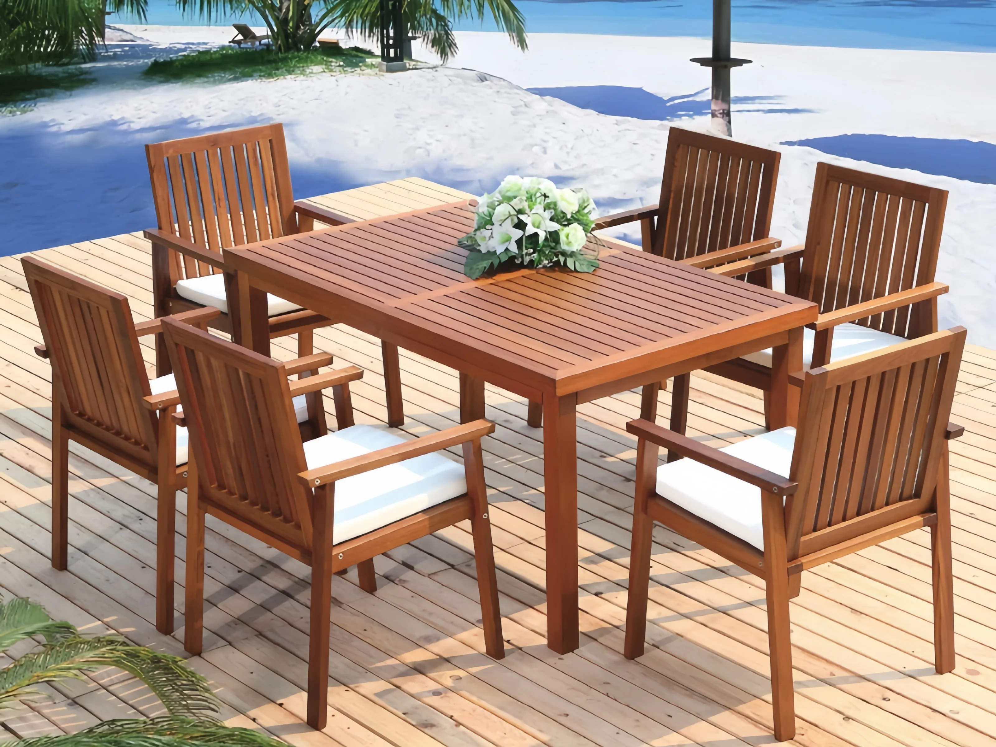 Lifepursue Rustic Teak Wood Stackable Chair Outdoor Dining Cafe ...