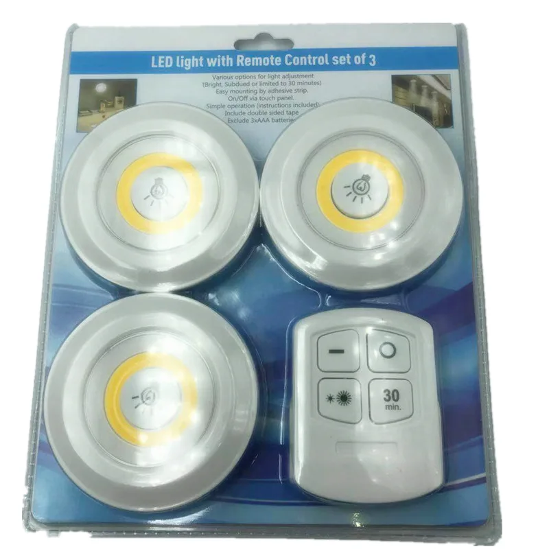Smart LED Light 3W COB LED Dimmable Wardrobe Puck Night Lamp for Bedroom Cabinet Lighting Remote Control