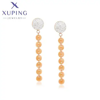 80929 XUPING Jewelry Fashion Stainless Steel Jewelry Earrings Women Zirconia Long Chain Gold Plated Earrings