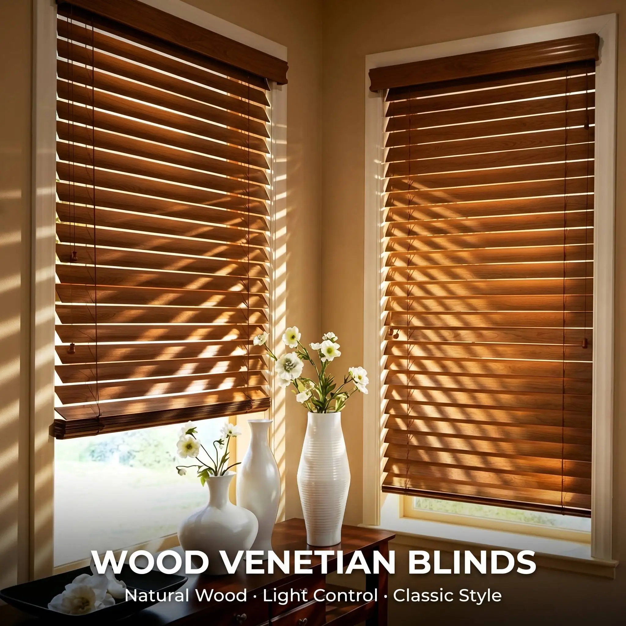 Eco-friendly Paulownia Wooden Blinds 25mm/35mm/50mm Slats Wooden Venetian Blinds for Window Home Office Decoration
