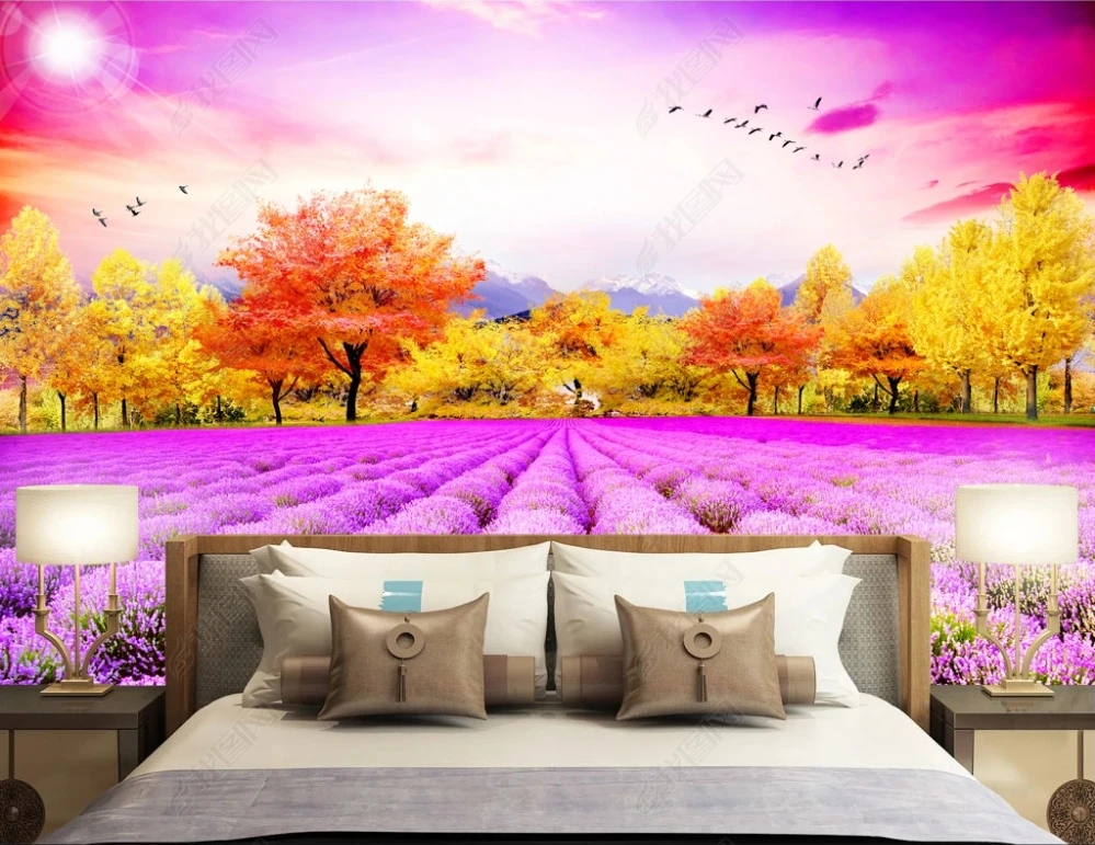 European Style Lavender Gold Tree Animal Print Wallpaper 3d Home Decoration Modern TV Sofa Background Wall