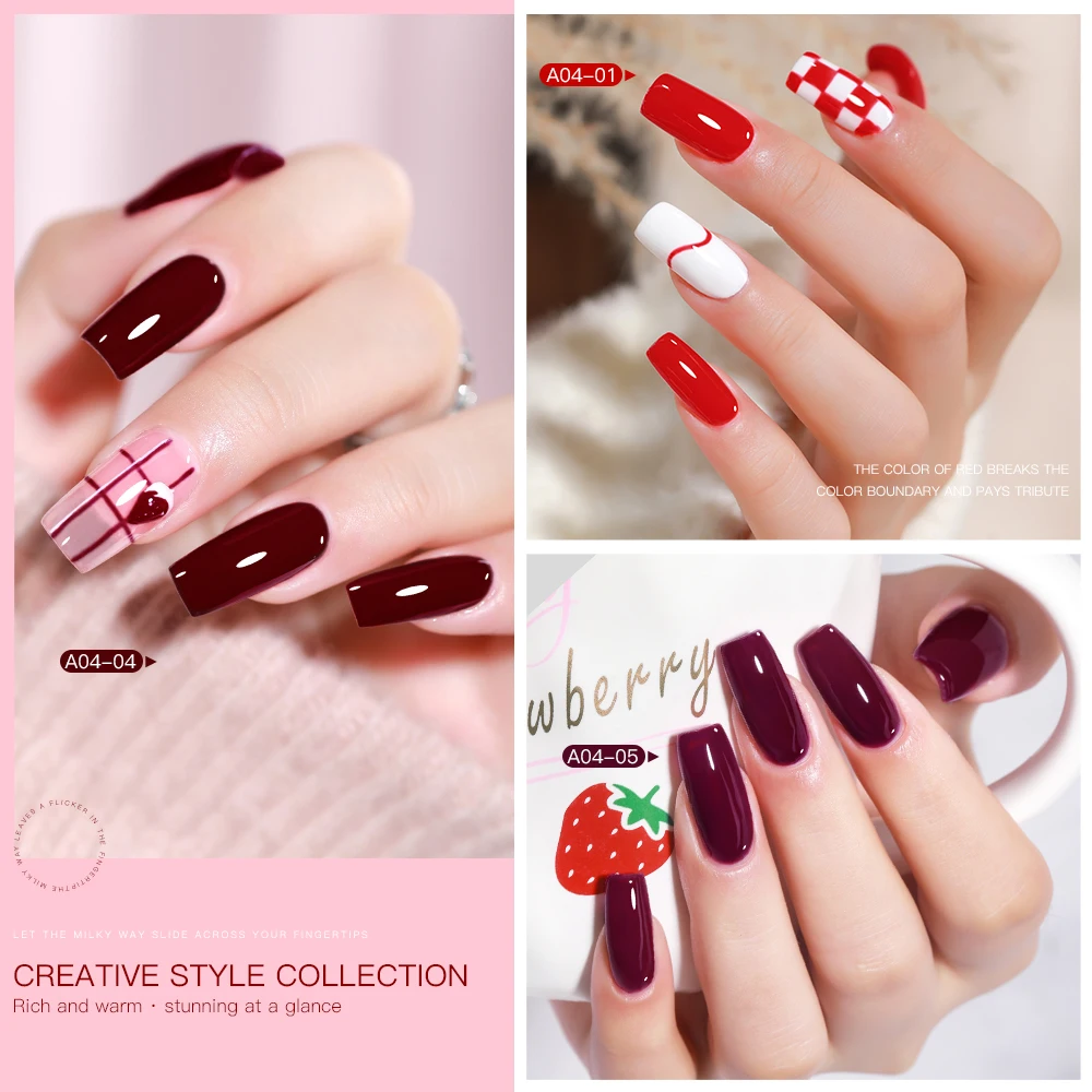 Private Label Dark Blood Red 15ML Nail Gel Polish Supplies Semi Permanent for Nail Art Manicure Soak Off LED UV Hybrid Varnish