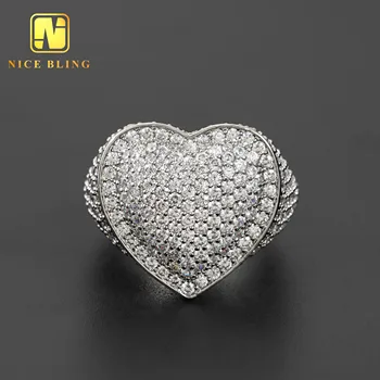 Factory price iced out hip hop rings 18k gold plated brass jewelry high quality cz diamond heart shape rings for men women