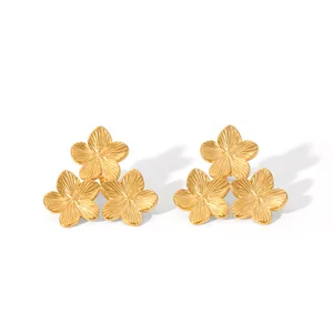 MW New Design Gold Plated Stud Earrings Stainless Steel Flower Shape Stud Earrings Women Trendy Party Wholesale