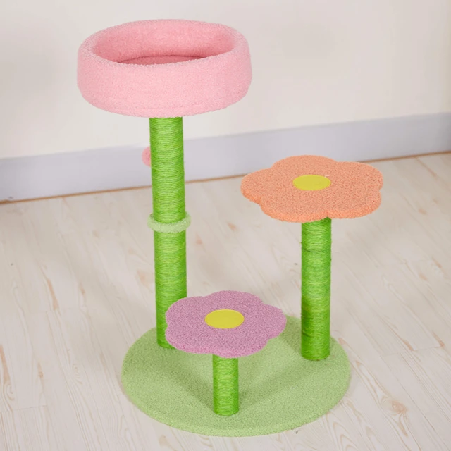 2024 Hot Selling Flower Cat Tree Green Cat Scratching Post Customized Cat Tower Tree