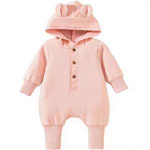 Unisex Baby Solid Hooded Jumpsuit Infant Boy Girl Long Sleeves Romper Fall Winter Spring Outfits Preemie-18 Months