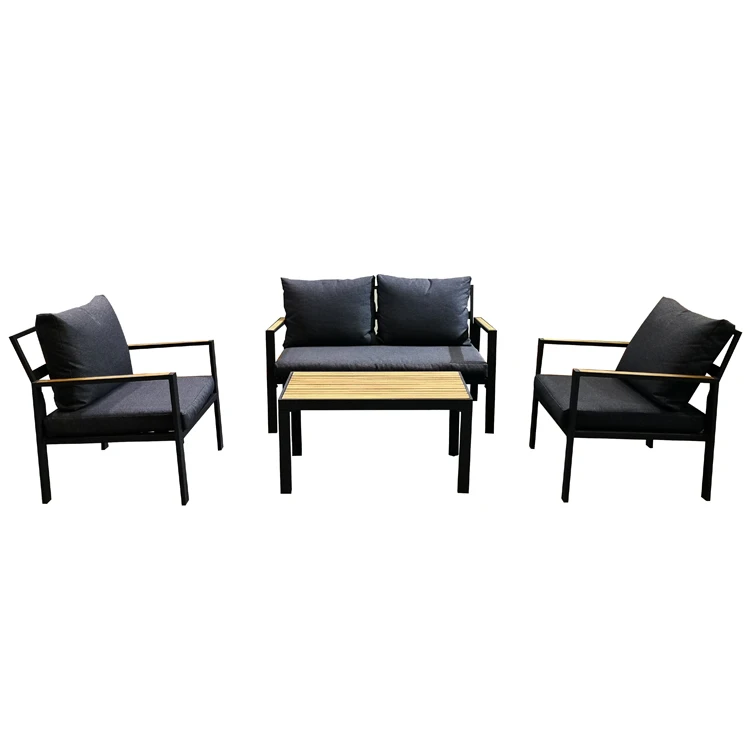 Aluminum and Teak Rattan Frame Outdoor Patio Sofas Modern Garden Furniture Set