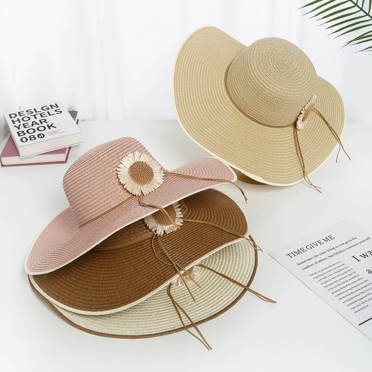 Summer Straw Hat Womens Tan Raffia Floral Sombrero Beach Floral Boho Floppy Fashion Culture Women main image 2