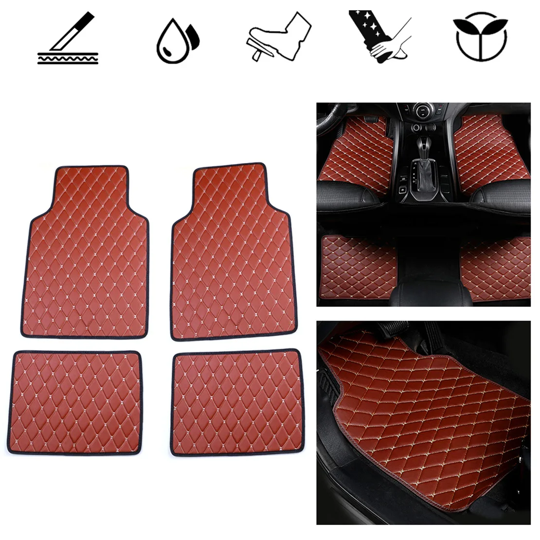 Wholesale Racing Red Luxury Car Floor Mats Full Set Carpet Waterproof Diamond Car Mat