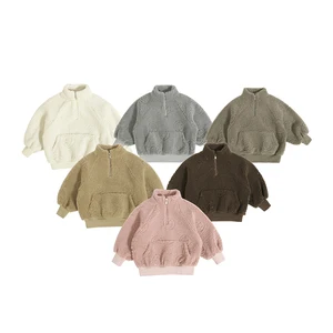 2023 New Arrival Winter Kids Clothing Turtleneck with Zipper Tops Kangaroo Pocket Design Warm Material Girls Sweatshirt