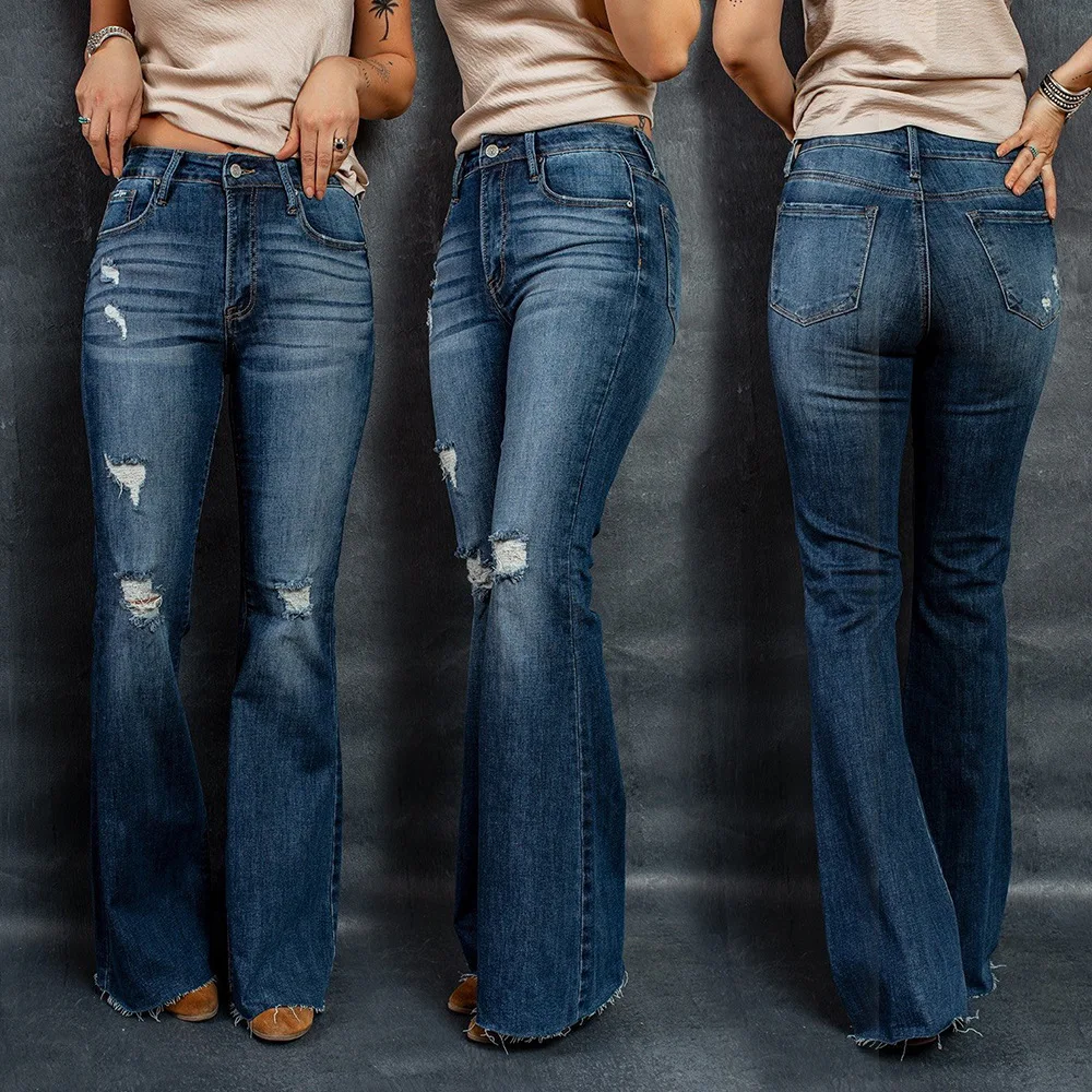 Zm765 New Fahion Women Destoryed Flare Jeans Elastic Waist Bell Bottom Raw  Hem Denim Pants - Buy Women Flare Jeans,Distressed Detail Denim Pants,Elastic  Waist Bell Bottom Jeans Product on Alibaba.com
