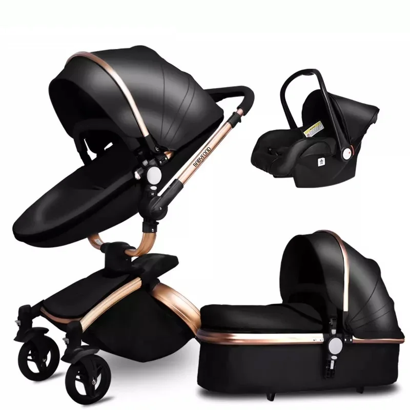 Luxurious Baby Stroller 3 in 1 Portable Travel Baby Carriage Folding Prams  High Landscape Aluminum Frame Car for Newborn Baby