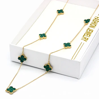 High quality gold plated extra long heart pendant necklace jewelry luxury brand clover leaf necklace for women