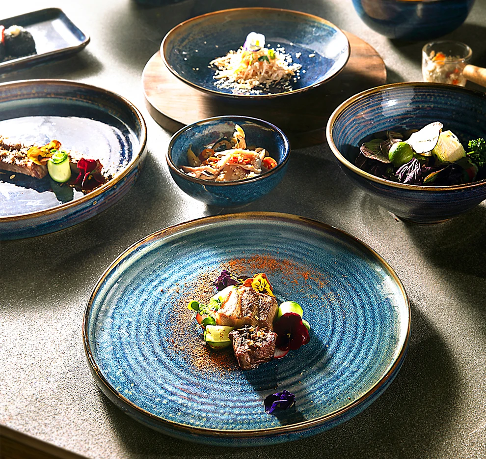 Juego de Vajilla de Porcelana para Restaurante, Vajilla de Cerámica Hecha a  Mano, Platos, Tazas, Cuencos de Gres, Vajilla de Cerámica Duradera de