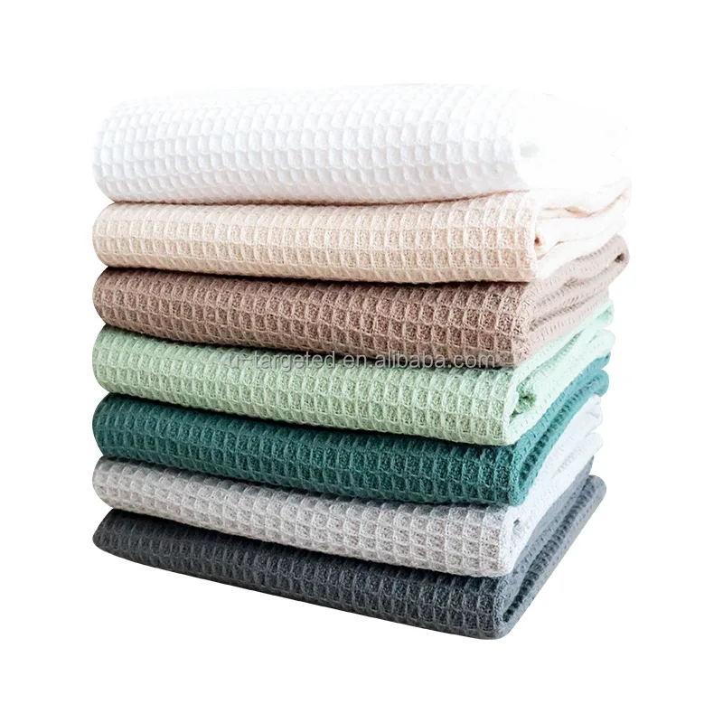 Waffle Cotton Towel Solid Color Dish Washing Towel Kitchen Cleaning ...