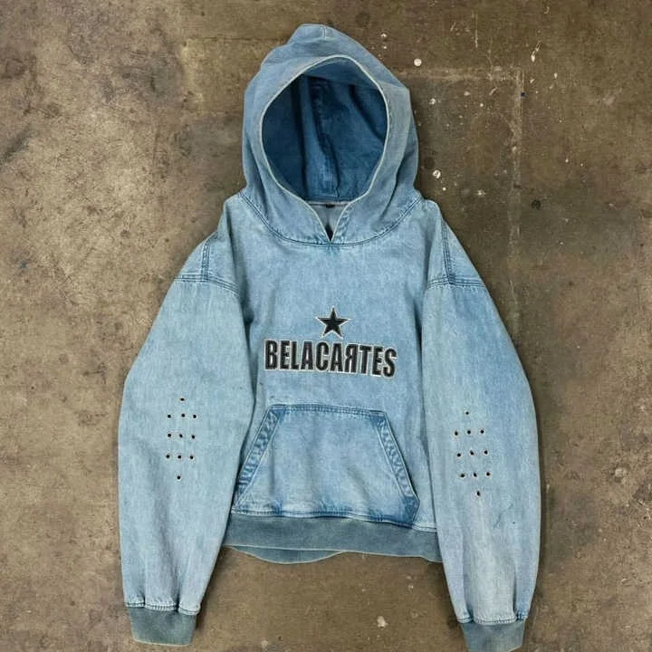 Custom Unisex Winter Cartoon Sweatshirts Cotton Pullover Regular Fit Heavyweight Distressed Vintage Embroidered Acid Wash gallery 8