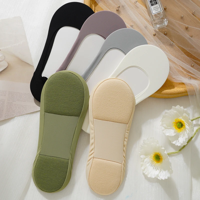 Heel Shock Absorption Sweat Absorption Soft Sponge Indoor Sock Invisible Anti slip Low Top Socks Ice Silk Women's Boat Socks