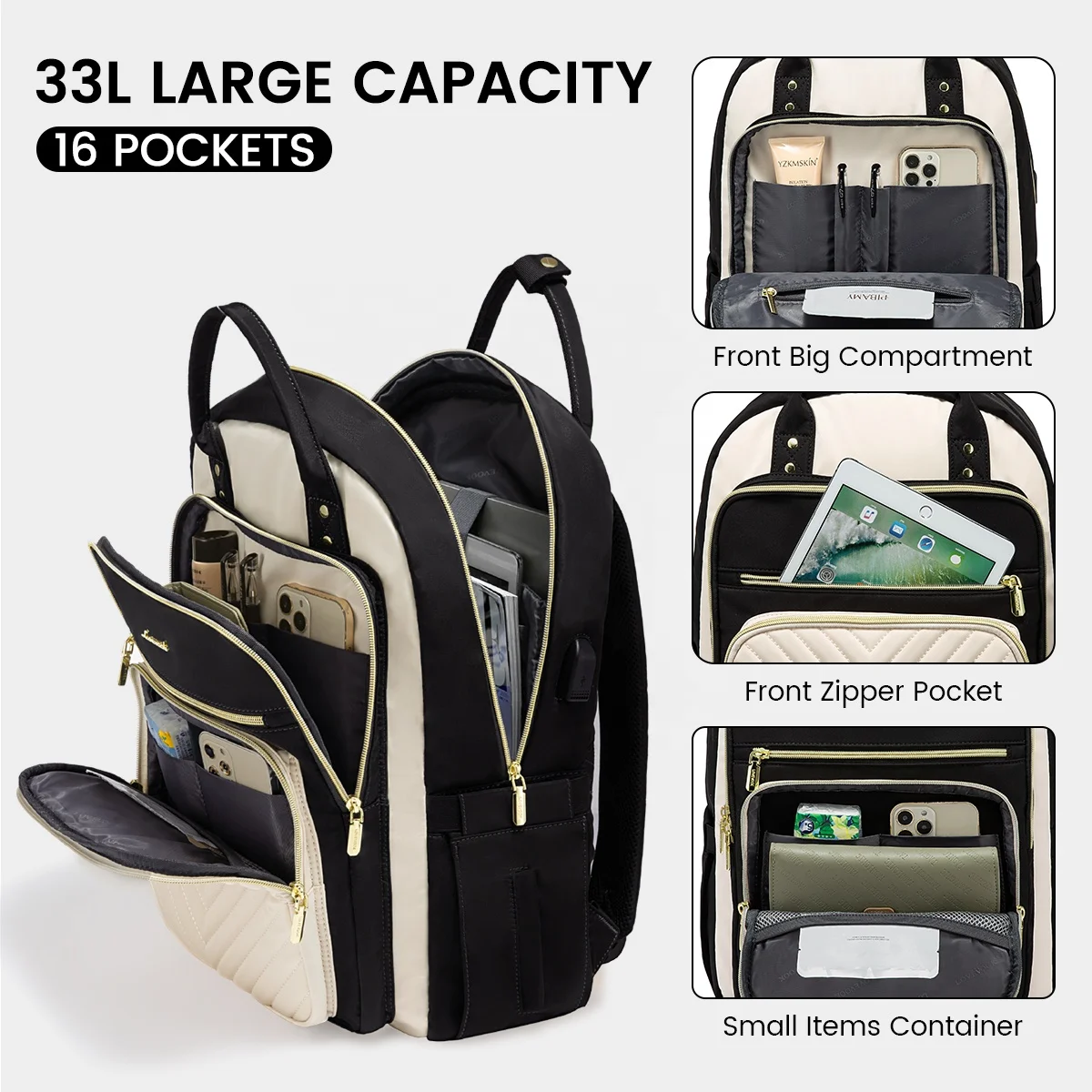 Black Lovevook Bag Backpack with Tan Trim Unisex New Teacher Business Amazon.com: LOVEVOOK Laptop Backpack for Women Work Teacher  main image 3