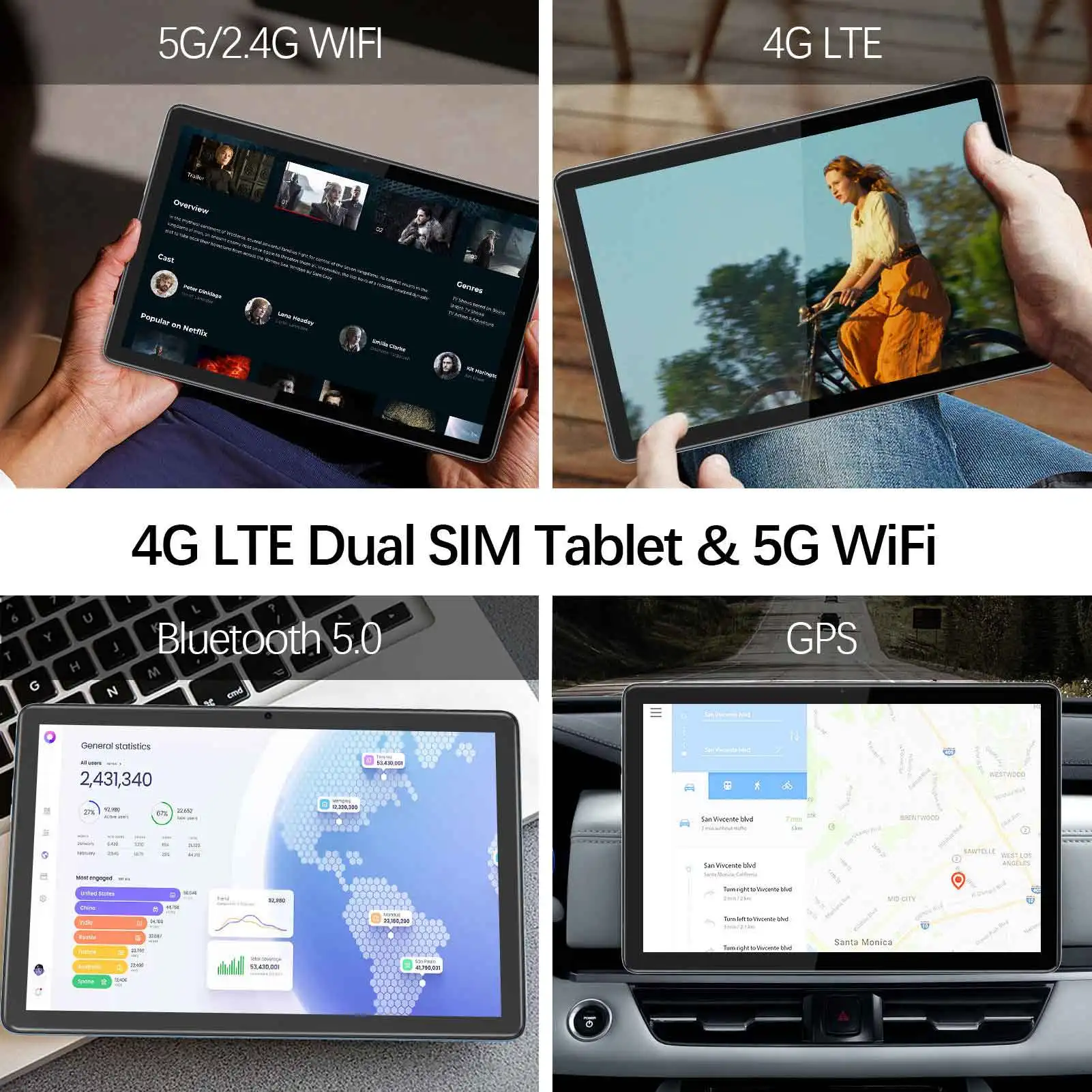 Oangcc Tablette Android 13 de 10" avec 12 Go de RAM + 128 Go de ROM + 1