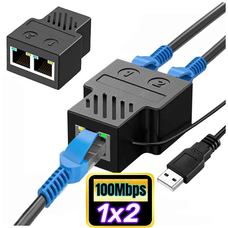 Splitter, ethernetkabel, RJ45, LAN, 1 naar 2 poorten, netwerkkabel
