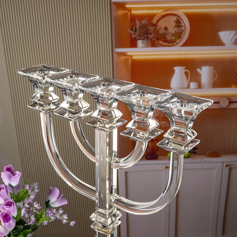 Small Bridge Long Pole Five Row Glass Wedding Furniture Decoration Crystal Candlestick