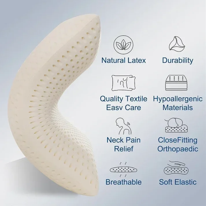 Breathable Neck Pain Relief Cervical Bread Shaped With Hole Organic100 Natural Latex Pillow for Sleeping