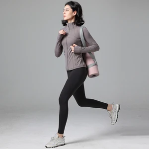 Wholesale Custom Windproof Sport Running Yoga Set Outfit Zip Slim Fit Jacket Leggings Gym Yoga Sets Fitness Women Two Piece