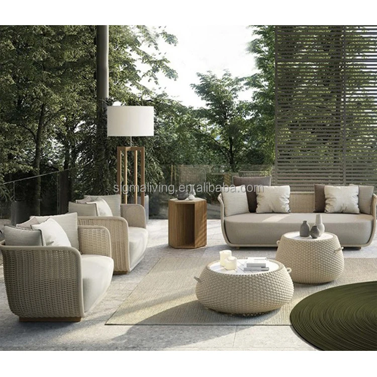 Apartment outdoor rope furniture garden furniture set courtyard  woven rope 5 pieces sofas sectionals