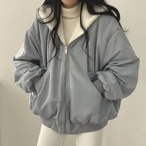 Winter New Loose Hoodie with Thick Velvet and Two Sided Wearing Lamb Wool Cotton Coat Women's Coat