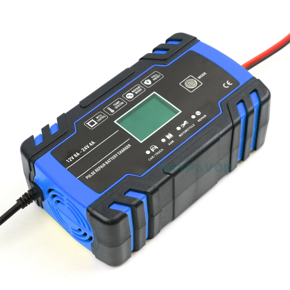Chargeur Batterie Voiture OVERMUST 12V-8A/24V-4A - Automatique - Affichage LCD - Protection Complète