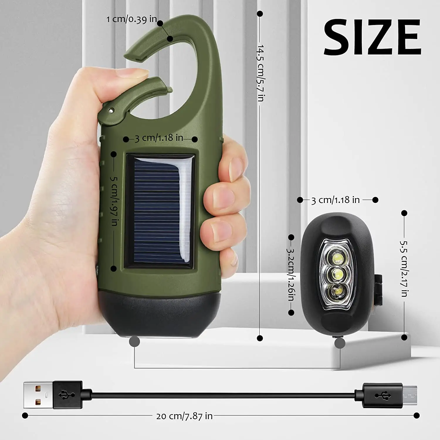 Hand Crank Solar Dynamo Flashlight Rechargeable Output Emergency LED Mini Keychain Snap Clip Backpack Flashlight Outdoor Camping factory