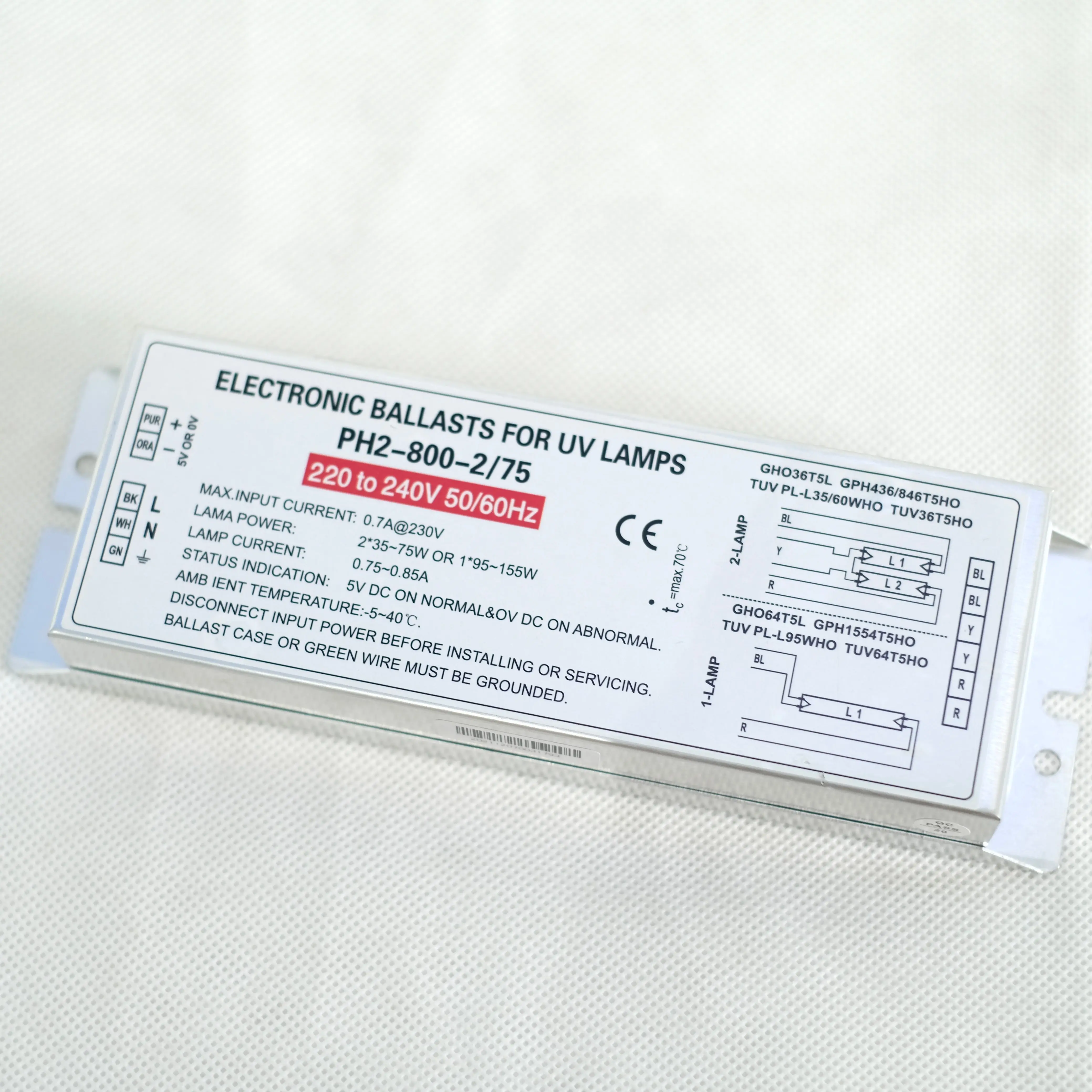 PH2-800-2/75  60w to 150w TUV HO Uv Lamp Ballast Germicidal Lamp Electronic Ballast